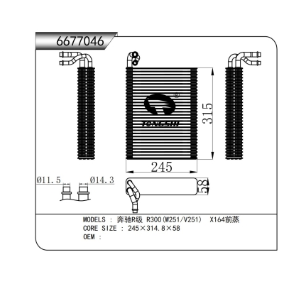 适用于 奔驰R级 R300(W251/V251) X164前蒸 蒸发器